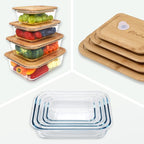 Glass Food Storage Containers with Bamboo Lids (4 Pack) - 100% Plastic Free, Eco-Friendly, Oven, Microwave Safe Meal Prep Container Set - Bamboo Lid Storage Container, Glass Lunch Containers