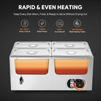 WILPREP Commercial Food Warmer with Four 1/4 Pans, 1500W Countertop Electric Steam Table, 86-185°F Adjustable Temp Control & Over-Temp Protection, Stainless Steel Buffet Bain Marie