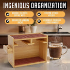 HEXNUB – Bamboo Organizer for AeroPress, Coffee Caddy Station Holds AeroPress Coffee Maker, Accessories, Filters, Cups, Stand includes Dripper Mats (Brown)