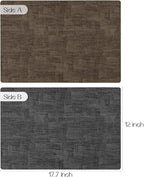 Romanstile Reversible Vinyl Placemats Set of 8, Faux Leather 100% Waterproof Oil-Proof Wipeable Place Mats, Heat Resistant Dual Sided Table Mats for Kitchen/Dining/Party (Grey Brown, 12 x 17 Inch)