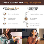 JavaPresse Manual Stainless Steel Coffee Grinder - 18 Adjustable Settings, Portable Conical Burr Grinder for Camping, Travel, Espresso - With Hand Crank