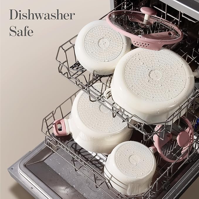 CAROTE 2.5QT & 3.0QT Sauce Pan Sets with Lid & Ladle Ceramic Nonstick Pot Set Non Toxic Saucepan with Stay-cool Handle Small Kitchen Cooking Pots, Easy to Clean, Induction Comptable, PFOA FREE