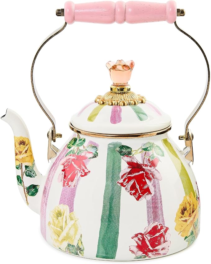MACKENZIE-CHILDS Enamel Tea Kettle, Cute Tea Kettle for Stovetop, 2 Quarts, Garden Gala