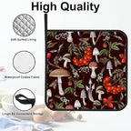 Mushrooms Pot Holders Set of 2 Heat Resistant & Non Slip Potholders, Berries and Plants Oven Hot Pads for Kitchen Cooking Baking Barbecue