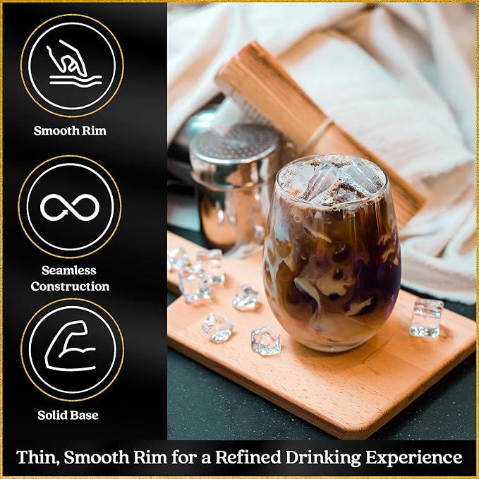 Set of 8 European-Made Stemless Wine Glasses | Voted New York Times Best Stemless Glass of 2017 | 17 FL Oz. | 100% Lead-Free Crystal | Thin | Dishwasher-Safe | Gift Box | Perfect for Everyday Use