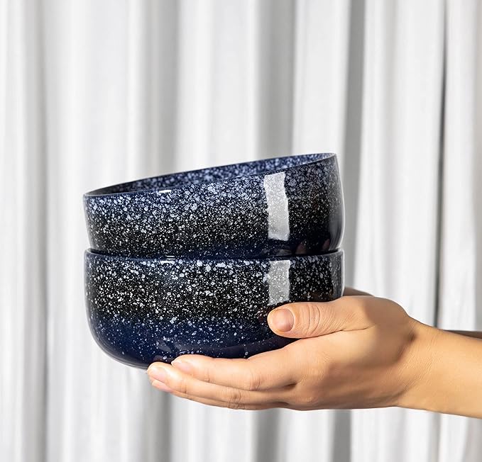 S&Q'S CERAMICS Bowl Set of 4, 36 Ounce Kitchen Bowls for Soup, Large Cereal, Breakfast, Oatmeal, Microwave and Dishwasher Safe, [Set of 4], (Navy Blue)