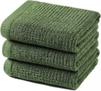 Glynniss Kitchen Cloth Dish Towels, 3 Count, Green, 16x26, 100% Cotton, Terry, Solid Green, Heavyweight