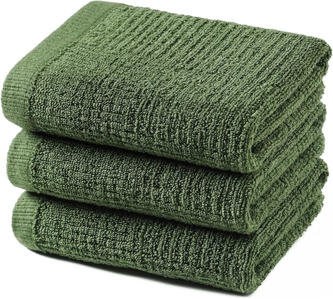 Glynniss Kitchen Cloth Dish Towels, 3 Count, Green, 16x26, 100% Cotton, Terry, Solid Green, Heavyweight