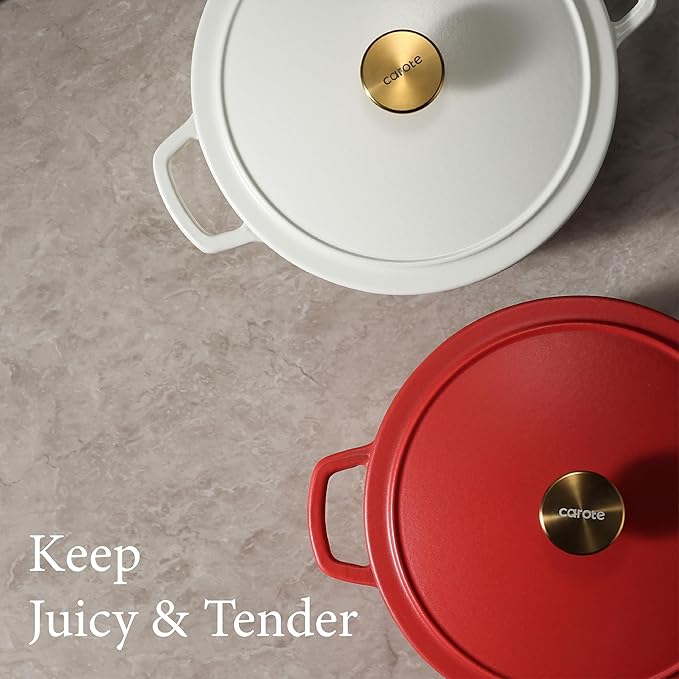 CAROTE 5QT Enameled Cast Iron Dutch Oven Pot with Lid, Heavy-Duty Dutch Oven for Sourdough Bread Baking, Braising, Stews, Roasting, Healthy & Non-Toxic, Dual Handles, All Stovetop Compatible, Oven Safe up to 500° F, White