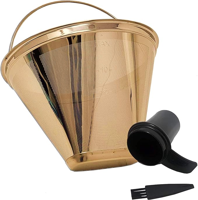 GOLDTONE Stainless Steel Coffee Filter - No.4 Cone Style Permanent Metal Reusable Coffee Filter for Cuisinart Coffee Makers - Includes Scoop and Brush