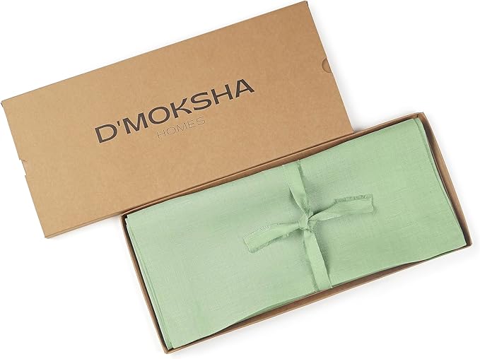 D'Moksha Homes Linen Table Runner 60 Inches - 100% Pure Linen Sage Green Table Runner 14 x 60 Inch for Coffee Tables, Dresser, Summer, Fall and Halloween - Machine Washable