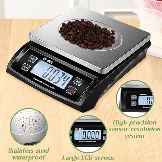 Large Digital Kitchen Scale 66LB 30kg Commercial Food Scale Stainless Bread Scale with LCD Display Commercial Weighing Devices for Baking Cooking(Black)