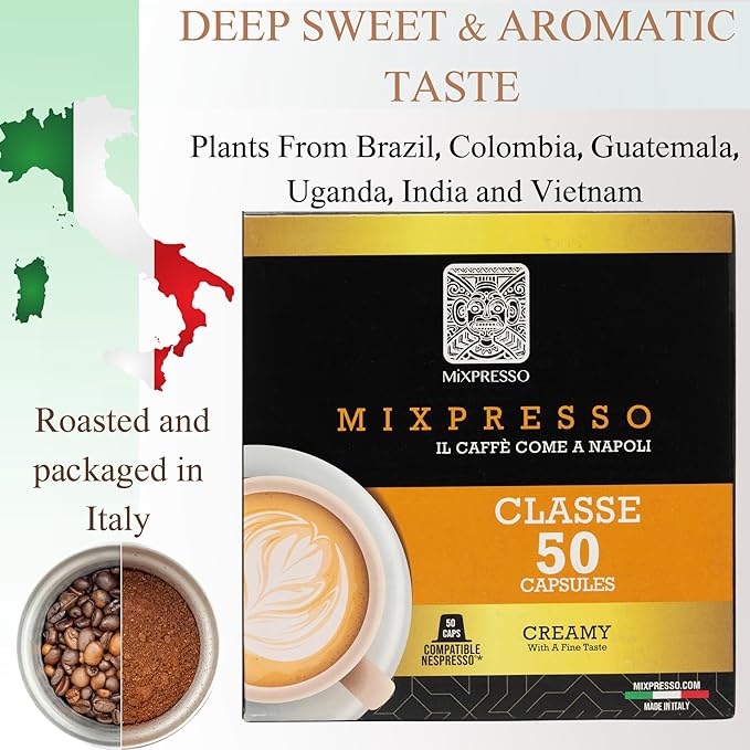 Mixpresso Espresso Machine Bundle with Nespresso Compatible Capsules, Italian Roasted Coffee and Capsule Spinning Carousel Holder - Compact Home Coffee Set, One-Touch Operation