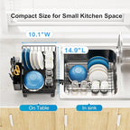 GSlife Small Dish Drying Rack - Dish Racks for RV Small Kitchen Counter, Space-Saving Dish Drainer with Drainboard, Utensil Holder, Dish Holder for Sink, 15" D x 10" L, Black