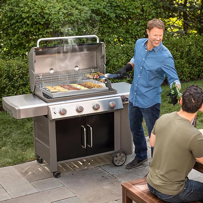 onlyfire Stainless Steel BBQ Griddle, Outdoor Flat Top Griddle Pan with Grease Groove and Handles for Gas and Charcoal Grills, 25”x16”