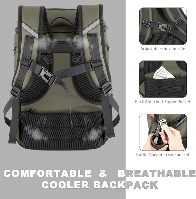 Insulated Cooler Backpack,33/45 Cans Multifunctional Double Deck Leakproof Cooler Bag with Sternum Strap,Large Capacity Lightweight Travel Camping Beach Backpack