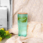 ANOTION Colored Glass Cups with Lids and Straws - 24oz Travel Coffee Mug Wide Mouth Mason Jar Iced Coffee Cup Smoothie Cup Glass Tumbler Tea Cup Clear Cute Water Cups Colorful Drinking Glasses