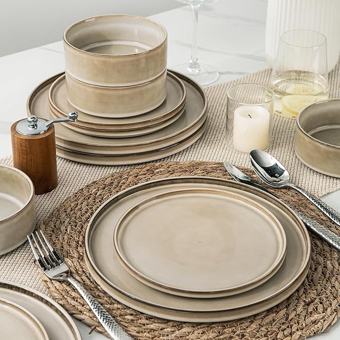 AmorArc Ceramic Dinnerware Sets, Handmade Reactive Glaze Stoneware Plates and Bowls Sets,Highly Chip and Crack Resistant | Dishwasher & Microwave Safe Dishes Set, Service for 6 (18pc)