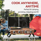 GD4002TPY Portable Tabletop Grill & Griddle Combo with Hood, 4-Burner Portable Propane Gas Grill Griddle Combo for Backyard, Camping, Picnicking and Tailgating, 40,000 BTU, Bronze Gold