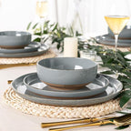 AmorArc Ceramic Dinnerware Sets for 4, 12 Pieces Handpainted Plates and Bowls Set with Rustic Terracotta Underside, Scratch Resistant Stoneware Dishes Set, Dishwasher & Microwave Safe