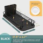 SunnyPoint 304 Stainless Steel NeverRust Compact Dish Drying Rack with Utensil Holder & Removable Drain Tray, Rustproof Small Dish Rack for Kitchen Countertop or Over Sink – Black