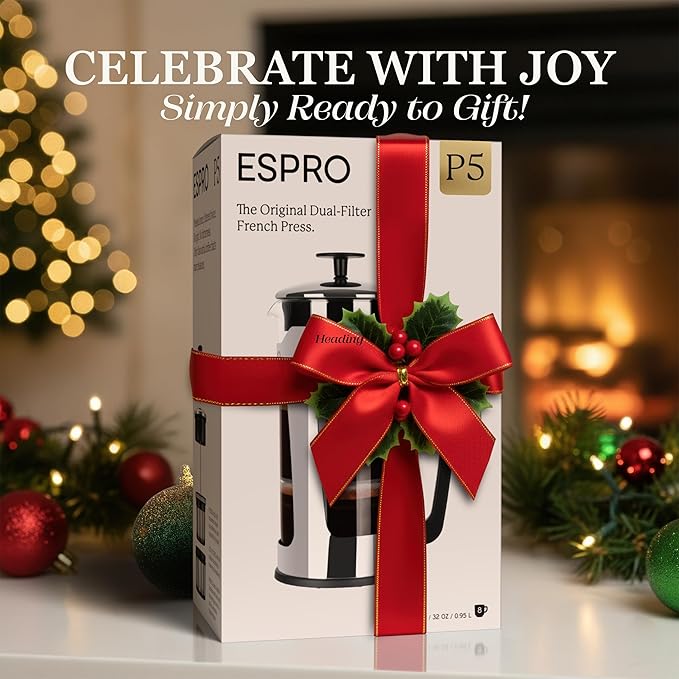 ESPRO P5 French Press Coffee Maker – Patented Double Micro-Filter for Grit Free Brew, Heat-Resistant Thicker Borosilicate Glass Coffee Press – 32 oz