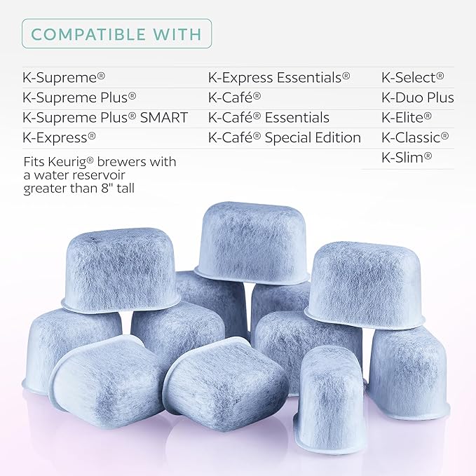 Water Filter Holder and 12 Water Filters for Keurig K-Supreme, K-Slim, K-Express, K-Select, K-Classic, K-Duo Plus, K-Elite, K-Iced, K-Cafe - for Use in All Keurig Brewers with Side-Loaded Reservoir