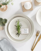 Stoneware Dinnerware Set for 8 People HYGGE 32-Piece - Elegant Scandi Design - Premium Dish Set - Bowl and Plate Set - Tableware for 8 People in a Ribbed Design - Pure Living in Beige