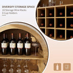 71" Wine Bar Cabinet, Arched Storage Cabinets with Door, Whiskey Station with Wine Rack and Glass Holder, Liquor Bar Cabinet for Home Kitchen Living Dining Room (Oak)