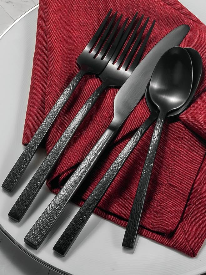 Alata Cube Black&Ripple Black 20-Piece Silverware Set Stainless Steel Flatware Set