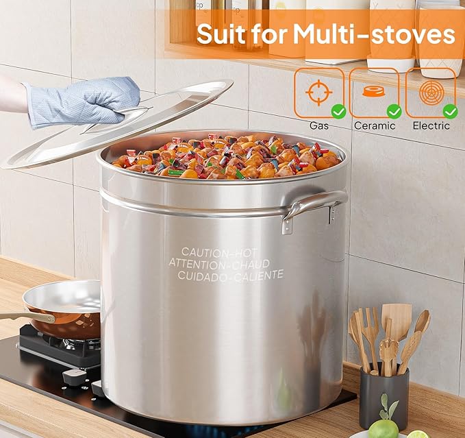 ROVSUN 102-Quart Stainless Steel Turkey Fryer & Seafood Boil Pot with Basket, Lid & Hook, Large Stock Pot for Outdoor Cooking of Turkey, Crawfish, Crab, Lobster & Shrimp