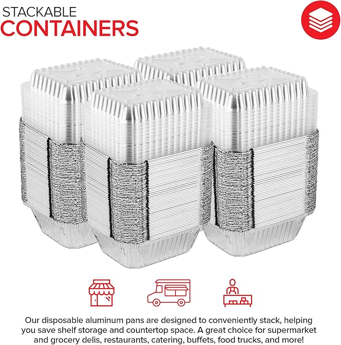 Stock Your Home 1 Lb Small Aluminum Pans with Lids (100 Pack) Foil Pans + Clear Plastic Lids, Disposable Cookware, Takeout Trays with Lids - To Go Disposable Food Containers for Restaurants & Catering