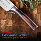 KEEMAKE Chef Santoku Knife - 7 Inch Ultra Sharp Kitchen Knife with Stainless Steel Blade for Cooking Meat Fruit Vegetable with Ergonomic Pakkawood Handle and Gift Box Included