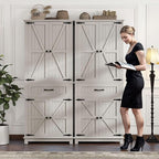 DWVO 72" Tall Farmhouse Pantry Cabinet, Kitchen Storage Pantry with Barn Doors & Drawer, Versatile Organizer with Adjustable Shelves, Rustic Cupboard for Dining Room, Living Room, White Oak