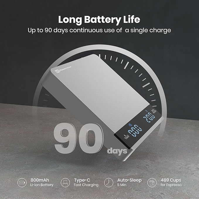 Mini Coffee Scale with Timer, Maestri House Rechargeable Espresso Scale, 2kg/0.1g Accurate Scale for Espresso and Pour-Over Coffee, Portable Digital Kitchen Scale with Automatic Timing-Silver