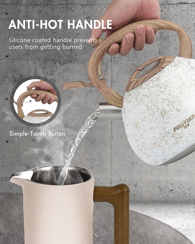 POLIVIAR Tea Kettle, Iron Grey Tea Pot Stovetop, 2.7 Quart Loud Whistling Coffee and Teapot, Food Grade Stainless Steel for Anti-Hot Handle and No-Rust, Suitable for All Heat Sources (JX2020-YB30)