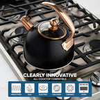 Viking 3-Ply Stainless Steel Tea Kettle, 2.6 Quart Stovetop Hot Water Pot with Tempered Glass Lid, Ergonomic Handle, Induction Ready, Matte Black and Copper