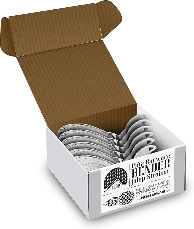 Bent Handle Julep Strainer - Stainless Steel Commercial Cocktail Strainer Piña Barware (6 Strainers/Commercial Bar Pack, Polished Finish)