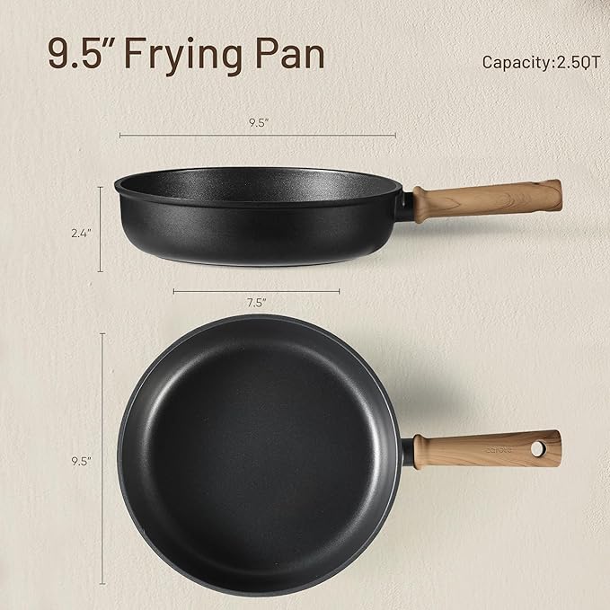 CAROTE Non Stick Frying Pans, 9.5" Nonstick Skillet Titanium Frying Pan Chef's Pan, Titanium Lightweight, Stay-cool Handle, Compatible with All Stoves, Black