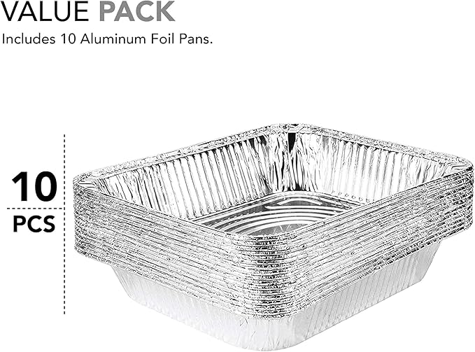 Stock Your Home Aluminum Pans 9x13 Disposable Foil Pans (Pack Of 10) - Half Size Steam Table Deep Aluminum Trays - Tin Foil Disposable Pans Great for Cooking, Heating, Storing, Prepping Food
