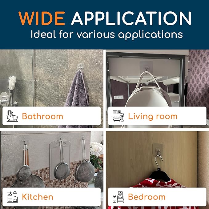 GLUIT Adhesive Wall Hooks for Hanging Heavy Duty 22 lbs Hooks for Walls No Damage, Towel Sticky Clear Hooks, Waterproof, Home, Bathroom, Kitchen, Office, and Outdoor, 40 Pack