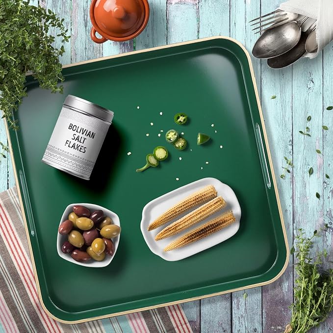 Green Square Decorative Tray with Handles, 13"*13" Versatile Serving Tray for Coffee Table, Ottoman, Ideal for Serving, Displaying, Organizing