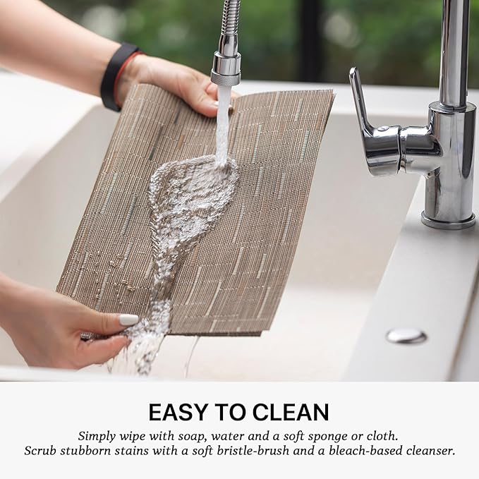 LEXMORE PVC Woven Placemats 4 PCS Wipeable Indoor/Outdoor Table Mats Washable Vinyl Place Mats for Dining Table, Set of 4-Light Brown