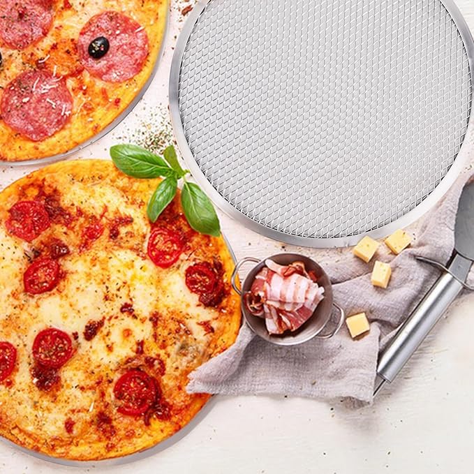 8 Pcs 8 Inch Pizza Pan with Holes Aluminum Mesh Pizza Screen Seamless Round Mesh Pizza Tray for Oven Nonstick Baking Pizza Sheet for Home Kitchen Bakery Restaurant BBQ Party Cookware Supplies