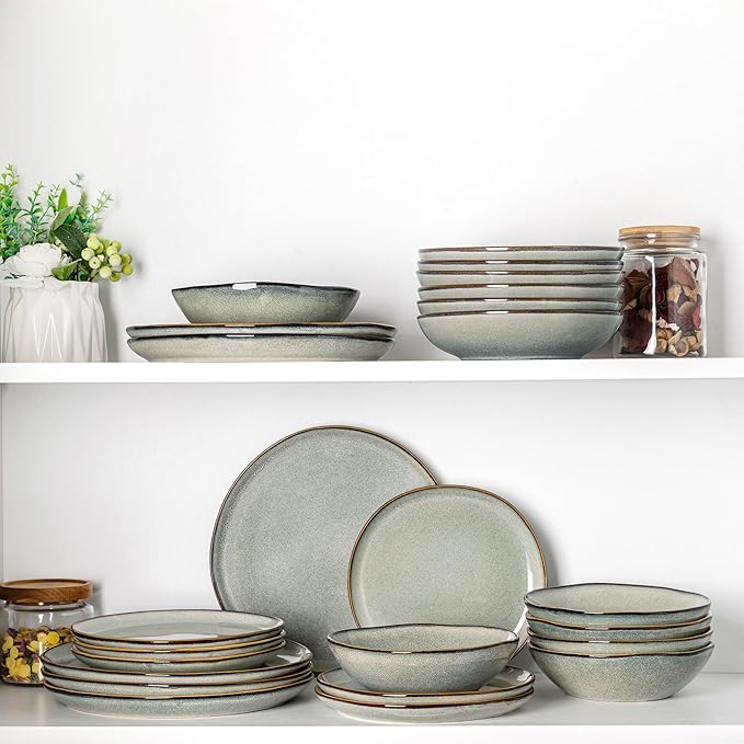 AmorArc Ceramic Dinner Plates Set of 6, 10.5 Inch Handmade Reactive Glaze Stoneware Plates, Rustic Shape Dinnerware Dish Set for Kitchen, Microwave & Dishwasher Safe, Scratch Resistant