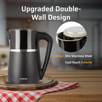 Epsilon Double Wall Electric Kettle 1500W – 1.7L Hot Water Tea Kettle & Hot Water Boiler with Auto Shut-Off, Boil Dry Protection, BPA-Free Stainless Steel Electric Teapot Fast Boil, Cool Touch Design