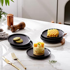Matte Ceramic Appetizer Plates 6 Inch,Small Mini Dessert Plates Set of 4,Microwave and Oven Safe Snack,Bread,Butter Dessert,Pie,Cake Plates Cat Dishes(6 inch,Black)