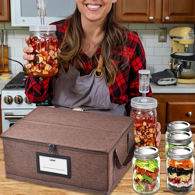 32 oz Mason Jar Storage Containers - Sturdy Canning Jar Boxes Organizer, Foldable with Dividers, Holds 12 Quart Mason Jars, Home Canning Supplies (2 Pack Quart)