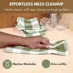 Native Fab Buffalo Check Kitchen Dish Towels, 16"x26", 12 Pack - 100% Cotton Plaid Washcloths - Absorbent Dish Cloths Set, Cleaning Hand Towels with Hanging Loop - Mini Green White