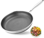 Non Stick Frying Pans, 10 inch Stainless Steel Nonstick Fring Pan with Honeycomb for Kitchen Cooking - Skillet for Cookware - Works with Induction Cooktop Ceramic and Gas.
